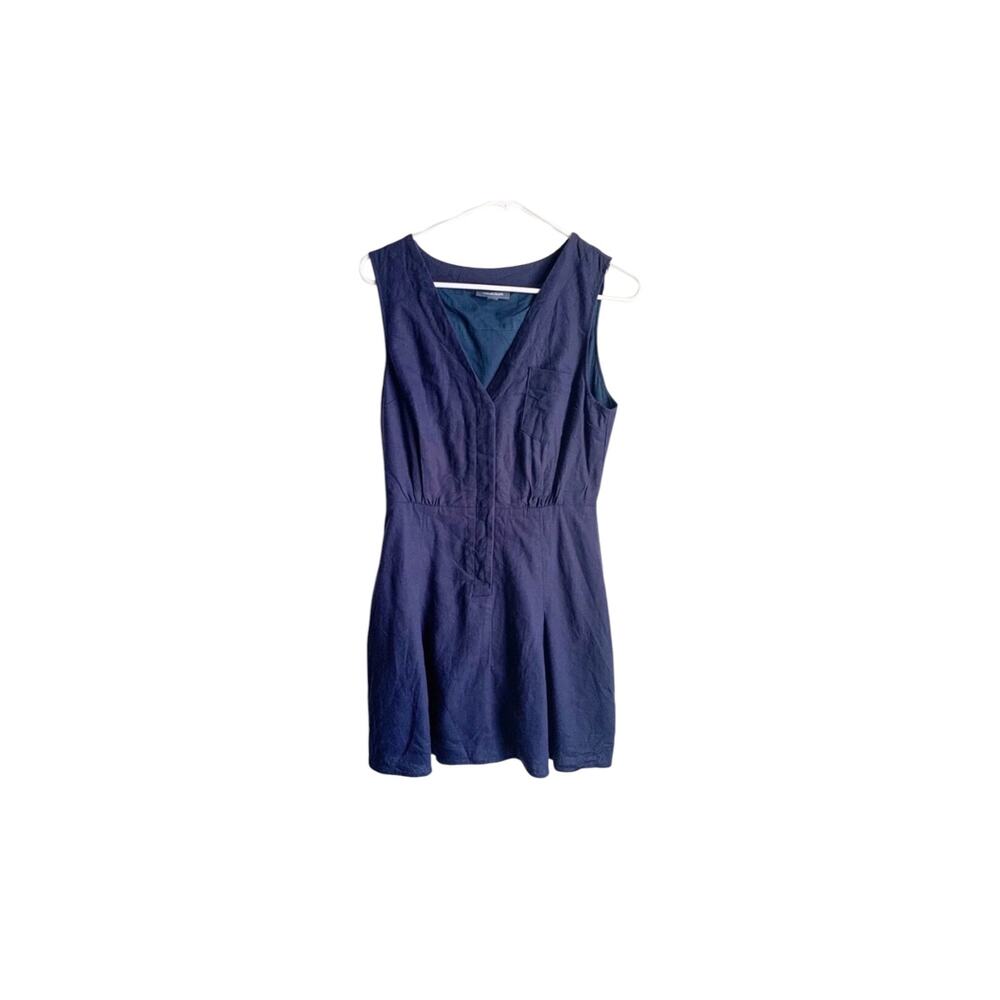 Modcloth Vintage Inspired Linen Blend Dress Sleeveless Shift Navy Size 6 Classic